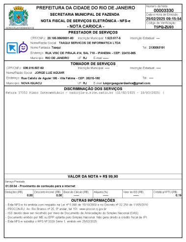 Publicidade Nota fiscal